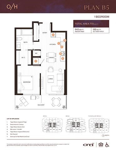 Floor plan for 1 bed, 1 bath, 643 sqft