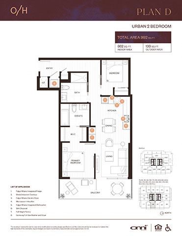 Floor plan for 2 beds, 2 baths, 862 sqft