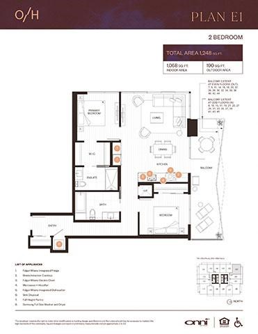 Floor plan for 2 beds, 2 baths, 1058 sqft