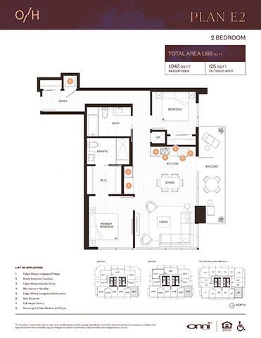 Floor plan for 2 beds, 2 baths, 1043 sqft