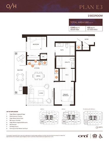 Floor plan for 2 beds, 2 baths, 1040 sqft