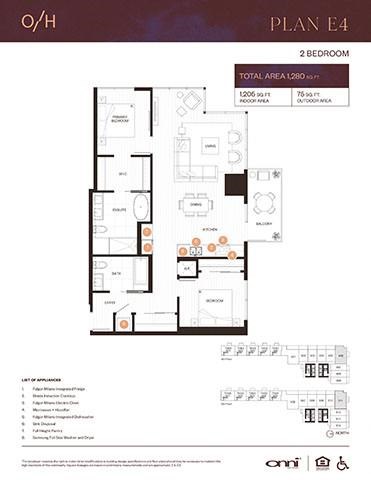 Floor plan for 2 beds, 2 baths, 1205 sqft