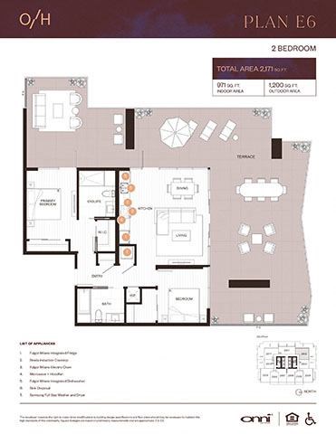 Floor plan for 2 beds, 2 baths, 971 sqft