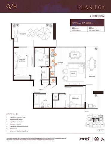 Floor plan for 2 beds, 2 baths, 971 sqft