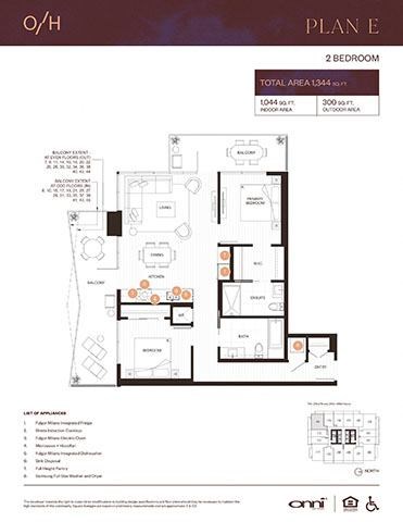 Floor plan for 2 beds, 2 baths, 1044 sqft