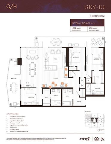 Floor plan for 3 beds, 3 baths, 1682 sqft
