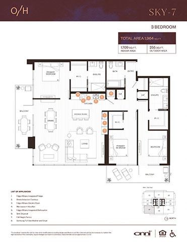 Floor plan for 3 beds, 3 baths, 1709 sqft