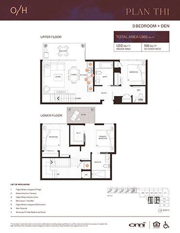 Floor plan for 3 beds, 2 baths, 1212 sqft