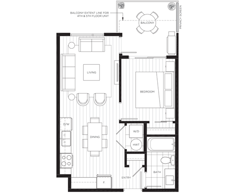 Floor plan for 1 bed, 1 bath, 546 sqft