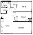 Floor plan for 2 beds, 1 bath, 992 sqft