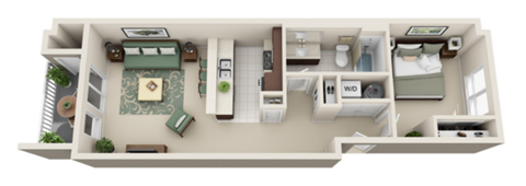Floor plan for 1 bed, 1 bath, 660 sqft