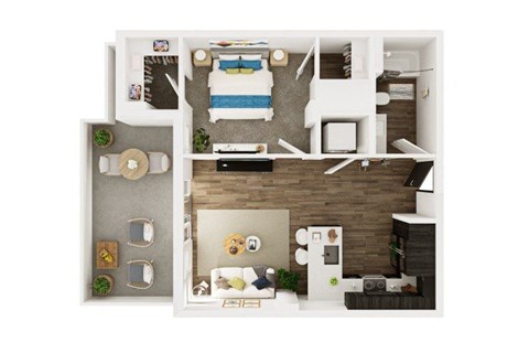 Floor plan for 1 bed, 1 bath, 691 sqft