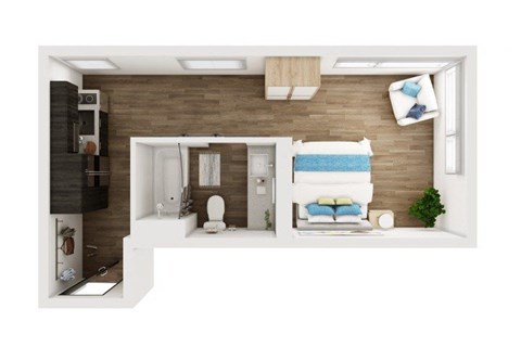 Floor plan for studio, 1 bath, 361 sqft