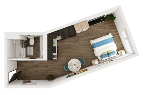 Floor plan for studio, 1 bath, 423 sqft
