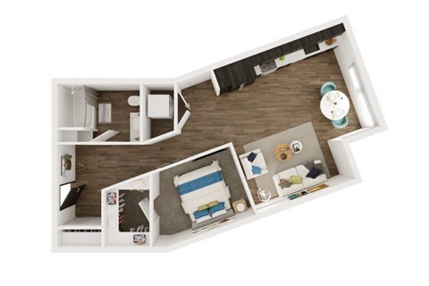 Floor plan for 1 bed, 1 bath, 714 sqft