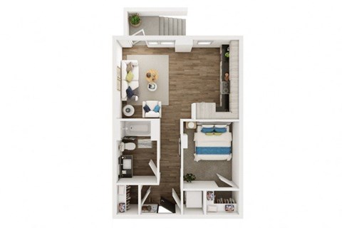 Floor plan for 1 bed, 1 bath, 592 sqft
