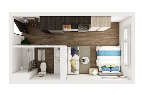 Floor plan for studio, 1 bath, 299 sqft
