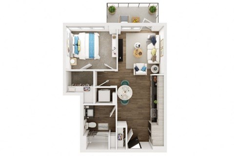 Floor plan for 1 bed, 1 bath, 612 sqft