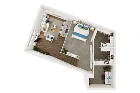 Floor plan for 1 bed, 1 bath, 1079 sqft