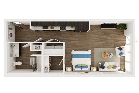 Floor plan for studio, 1 bath, 642 sqft