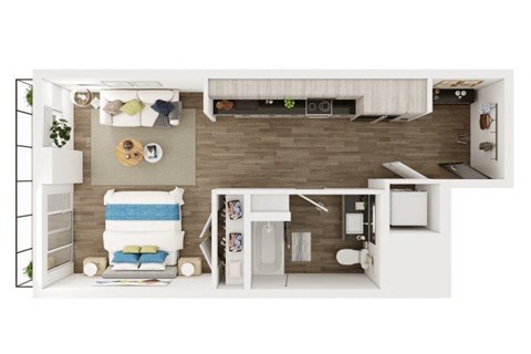 Floor plan for studio, 1 bath, 512 sqft
