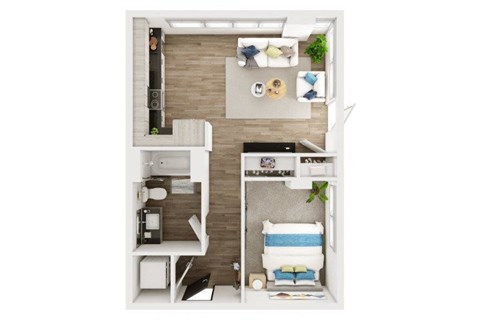 Floor plan for 1 bed, 1 bath, 587 sqft