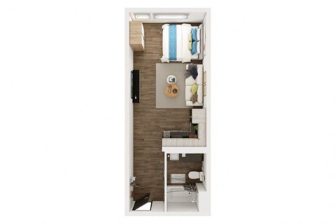Floor plan for studio, 1 bath, 411 sqft