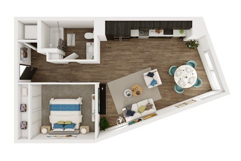 Floor plan for 1 bed, 1 bath, 723 sqft