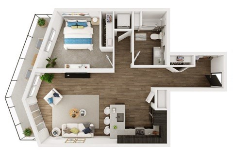 Floor plan for 1 bed, 1 bath, 854 sqft