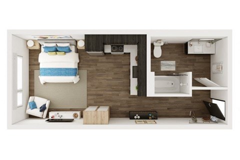 Floor plan for studio, 1 bath, 438 sqft