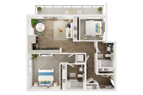 Floor plan for 2 beds, 2 baths, 982 sqft