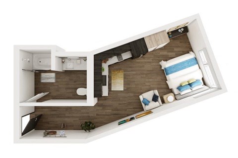 Floor plan for studio, 1 bath, 408 sqft
