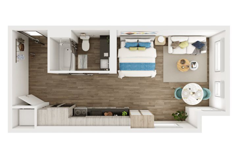 Floor plan for studio, 1 bath, 510 sqft