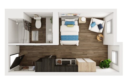 Floor plan for studio, 1 bath, 290 sqft