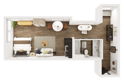 Floor plan for studio, 1 bath, 577 sqft