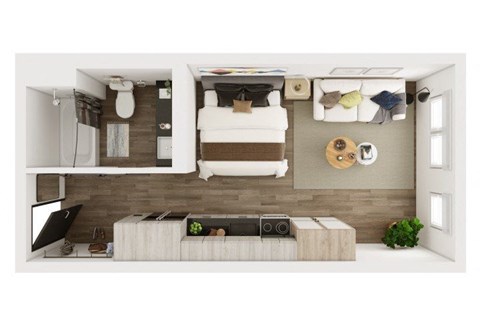 Floor plan for studio, 1 bath, 352 sqft
