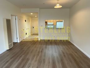 Monterey apartment for rent - A room with wooden flooring and a large window.