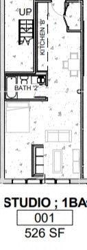 Floor plan for 1 bed, 1 bath, 526 sqft