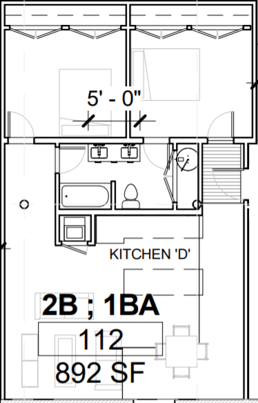 Floor plan for 2 beds, 1 bath