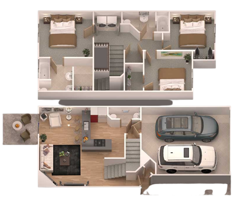 Floor plan for 3 beds, 2.5 baths, 1248 sqft