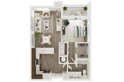 Floor plan for 1 bed, 1 bath, 773 sqft