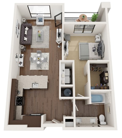 Floor plan for 1 bed, 1 bath, 807 sqft