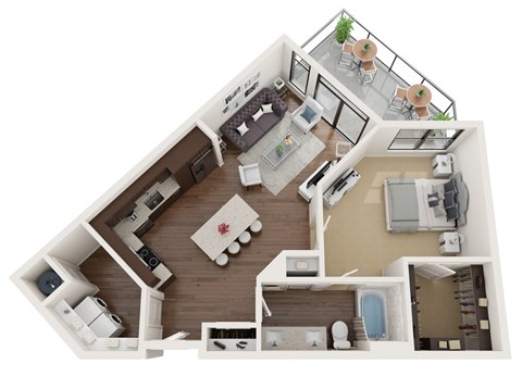 Floor plan for 1 bed, 1 bath, 822 sqft