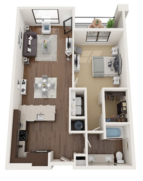 Floor plan for 1 bed, 1 bath, 898 sqft