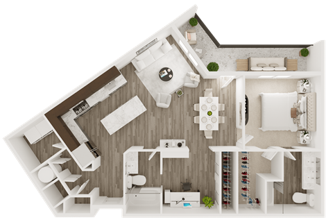 Floor plan for 1 bed, 2 baths, 1135 sqft