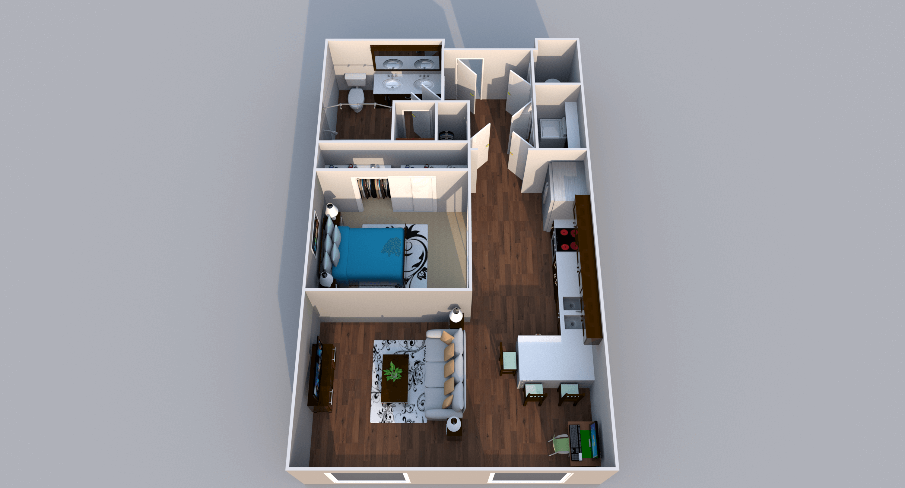 Floor plan for 1 bed, 1 bath, 624 sqft