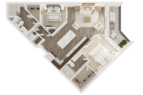 Floor plan for 2 beds, 2 baths, 1032 sqft