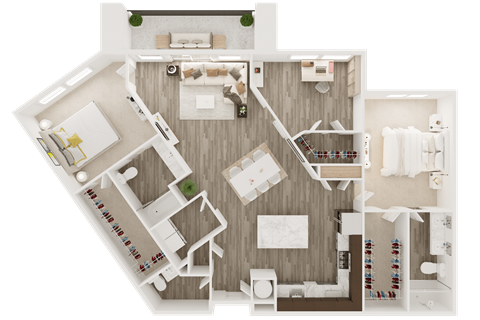 Floor plan for 2 beds, 2.5 baths, 1673 sqft