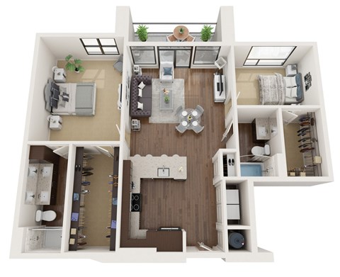 Floor plan for 2 beds, 2 baths, 1162 sqft