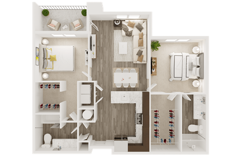 Floor plan for 2 beds, 2 baths, 1117 sqft